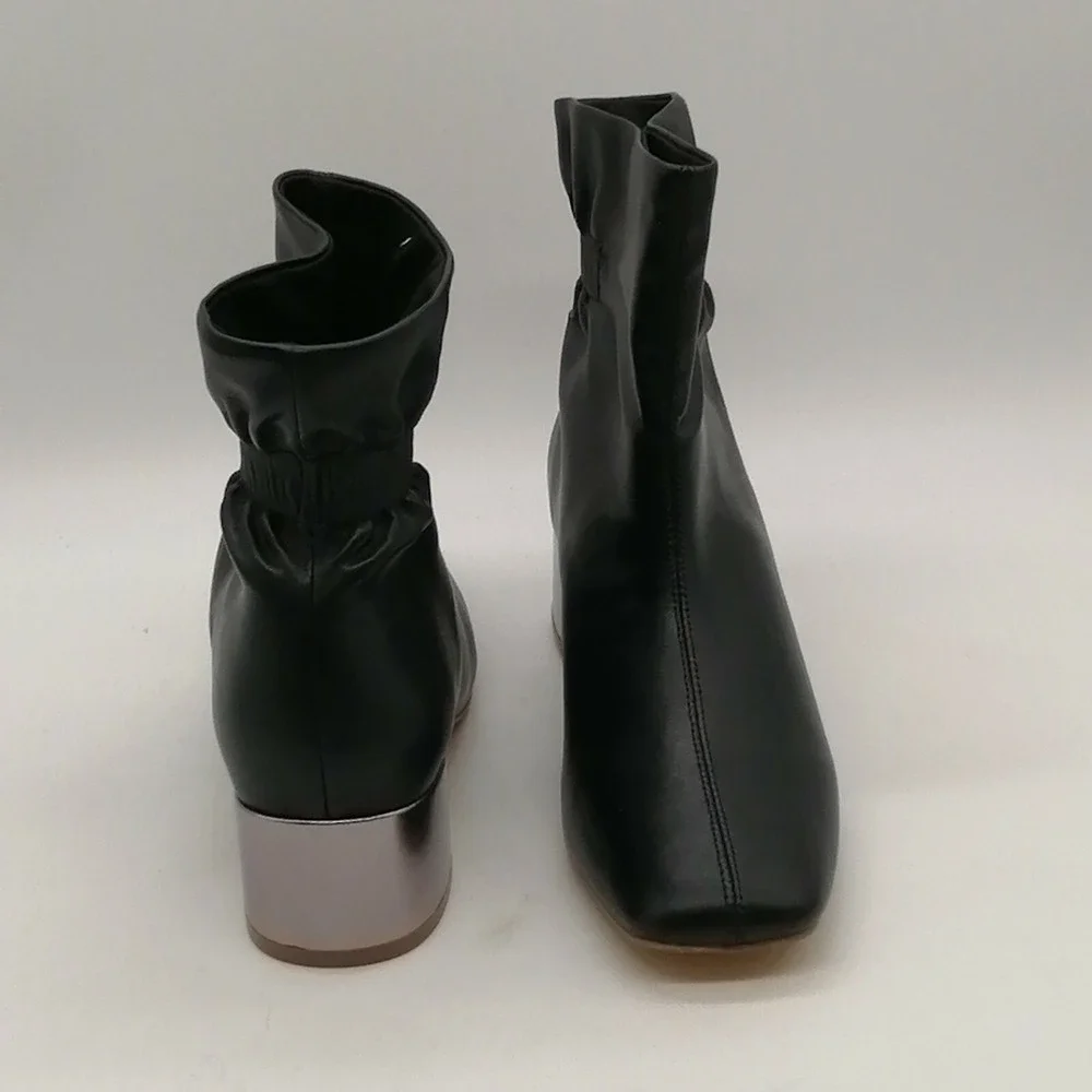 Midnight Velvet Shoes Womens Ankle Boot Black Faux Leather Back Stretch 7 NEW